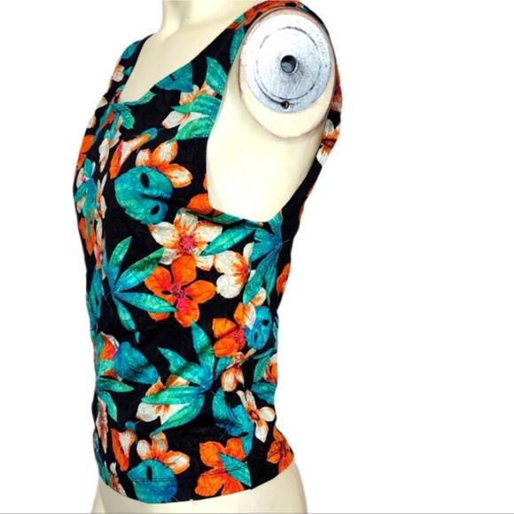 Vintage Black Floral Printed Top Size Medium - Picture 1 of 4
